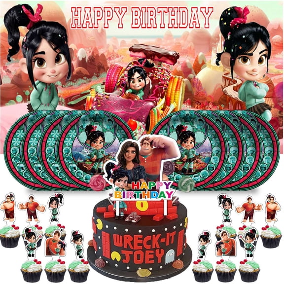 Vanellope Birthday Cups Party Supplies Decor Backdrop Plates Fans Decorations Banner