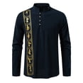 thumbnail image 2 of Blusa y camisa de manga larga con cuello alto para hombre, informal, a la moda, con botones estampados, de poliéster, 2 of 7