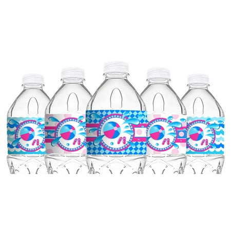 Splish Splash PINK Bottle Labels - 20 Pool Party Water Bottle Labels - Pool Party Decorations - Made in the USA