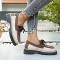 thumbnail image 4 of Loafers for Women Fashion Splice Leather Lace up Platform Lug Sole Dress Flat Shoes Casual Slip on Walking Shoes Brown Size 9.5, 4 of 6