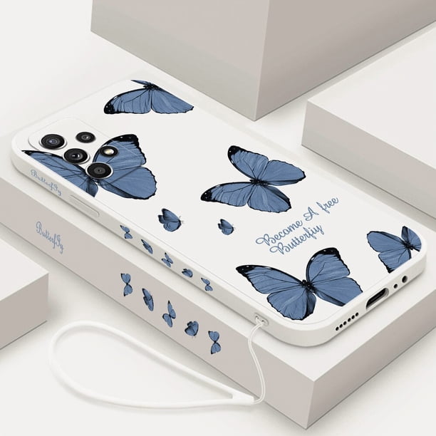 Funda de teléfono de mariposa para Samsung Galaxy A53 A73 A52 A52S A72 A33 A13 A32 A23 A22 5G, funda trasera líquida con cordón Fivean unisex