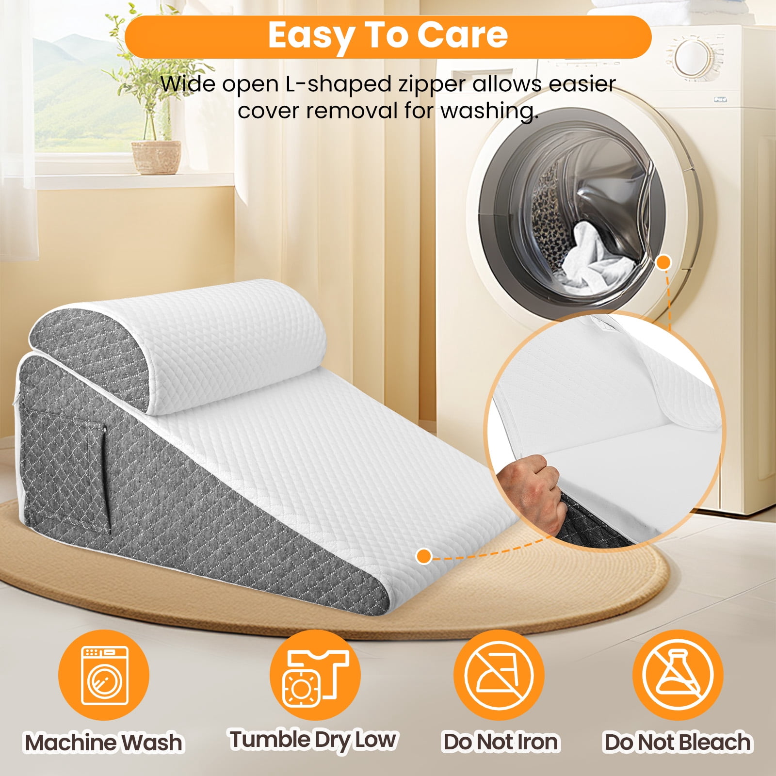 AMTPM Bed Wedge Pillow, Memory Foam Triangle Pillow for Sleep Apnea, Acid Reflux, Snoring, 12Inch Leg Elevation, Back Support for Sitting Up in Bed, Incline Cushion for Sleeping, Reading