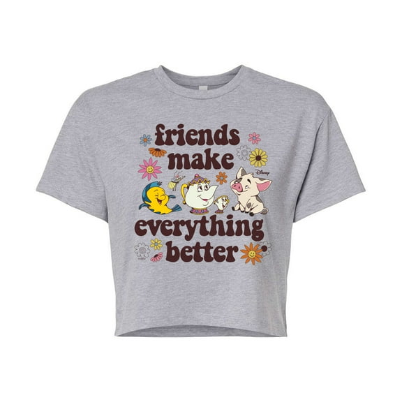Disney Princess - Flounder Mrs. Pot Pua Friends Make Everything Better - Junior's Cropped T-Shirt