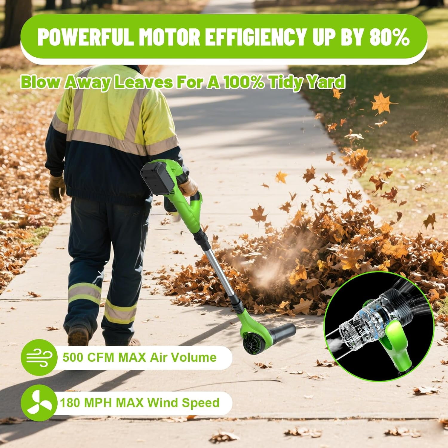 AP Leaf Blower Cordless,40V Electric Leaf Blower Cordless with 2 Batteries,Adjustable 300° Multi-Angle Rotation Nozzle 3 Speed Modes 500CFM/180MPH for Lawn Care,Patio, Dust, Leaves,Yard,Car,Gutter