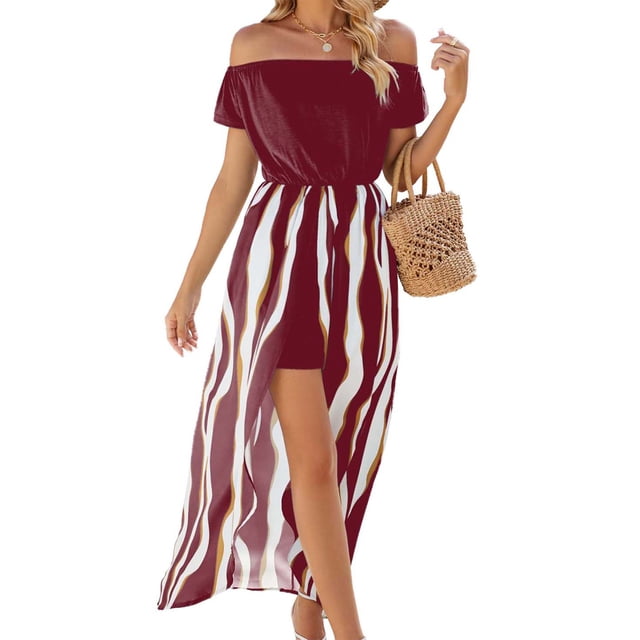 Fankiway Robe Décontractée Slim Unie Imprimée Patchwork une Épaule Manches Courtes Grande Taille pour Femmes Rondes Printemps 10444
