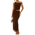 thumbnail image 2 of 2 Piece Skirt Set for Women Summer Outfits Sleeveless Asymmetrical Mesh Tank Crop Top Maxi Long Skirts Dark Brown S, 2 of 8