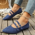 thumbnail image 3 of Mary Jane Shoes Women Adjustable Double Strap Pointed Toe Suede Dressy Slip on Ballet Flat Shoes Loafers Blue Size 8, 3 of 6