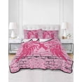 thumbnail image 2 of Full Size Quilt Bedding Set, Pink Ribbon Reversible Summer Quilt 3 Pieces, Wings Romantic Love Heart Flowers Retro Country Lightweight Bedspreads Coverlets with 2 Pillow Shams for All Seasons, 2 of 5