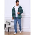 thumbnail image 2 of DARING DIVA Men's Fleece Lining Drawstring Hooded Plaid Shirt Jacket L Blue Green, 2 of 7
