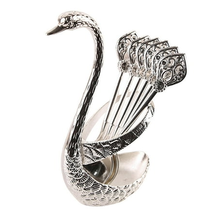 

Coffee Spoon Kit Gold Creative Dinnerware Set Decorative Swan Base Holder with 6 Piece Stainless Steel Coffee Spoon Food Spoon Set for Cake Salad Cocktail Dessert Stir Ice Cream
