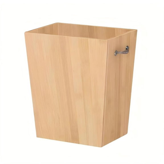 OYEAL Wood Trash Can, Small Square Wastebasket Bin with Metal Handle for Bathroom, Office, Bedroom, Living Room