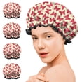 thumbnail image 7 of Shower Caps,Red Butterfly Red Silhouette Pattern Waterproof Shower Cap for Women 4 Pieces,Double Reusable Hair Cover for Shower PEVA Elastic Stretch Hem, 7 of 7