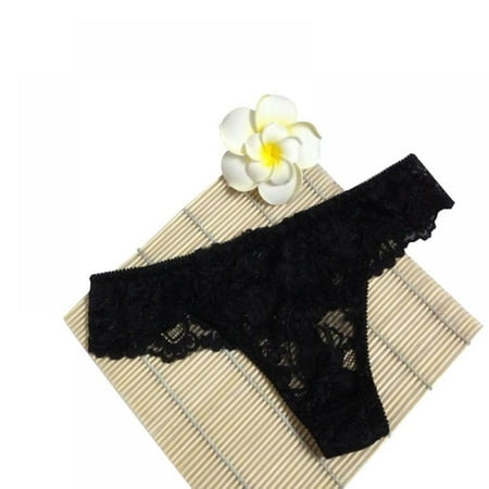 

KOERIM 1Pack Ladies Lace Underwear Briefs with Hollow Transparent Ladies Bikin Black