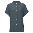 thumbnail image 4 of Dvprdro Womens Cotton Button Down Shirt Collared Short Sleeve Side Slits Loose Fit Casual Summer Top, 4 of 8