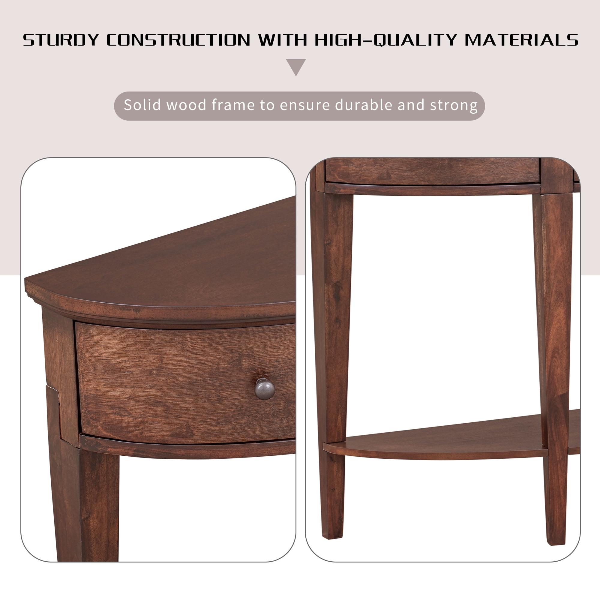 Lunale 55.1" Modern 3-drawer Curved Console Table with Storage Shelf, Sideboard Buffet Cabinet Sofa Table for Bedroom, Living Room, Brown