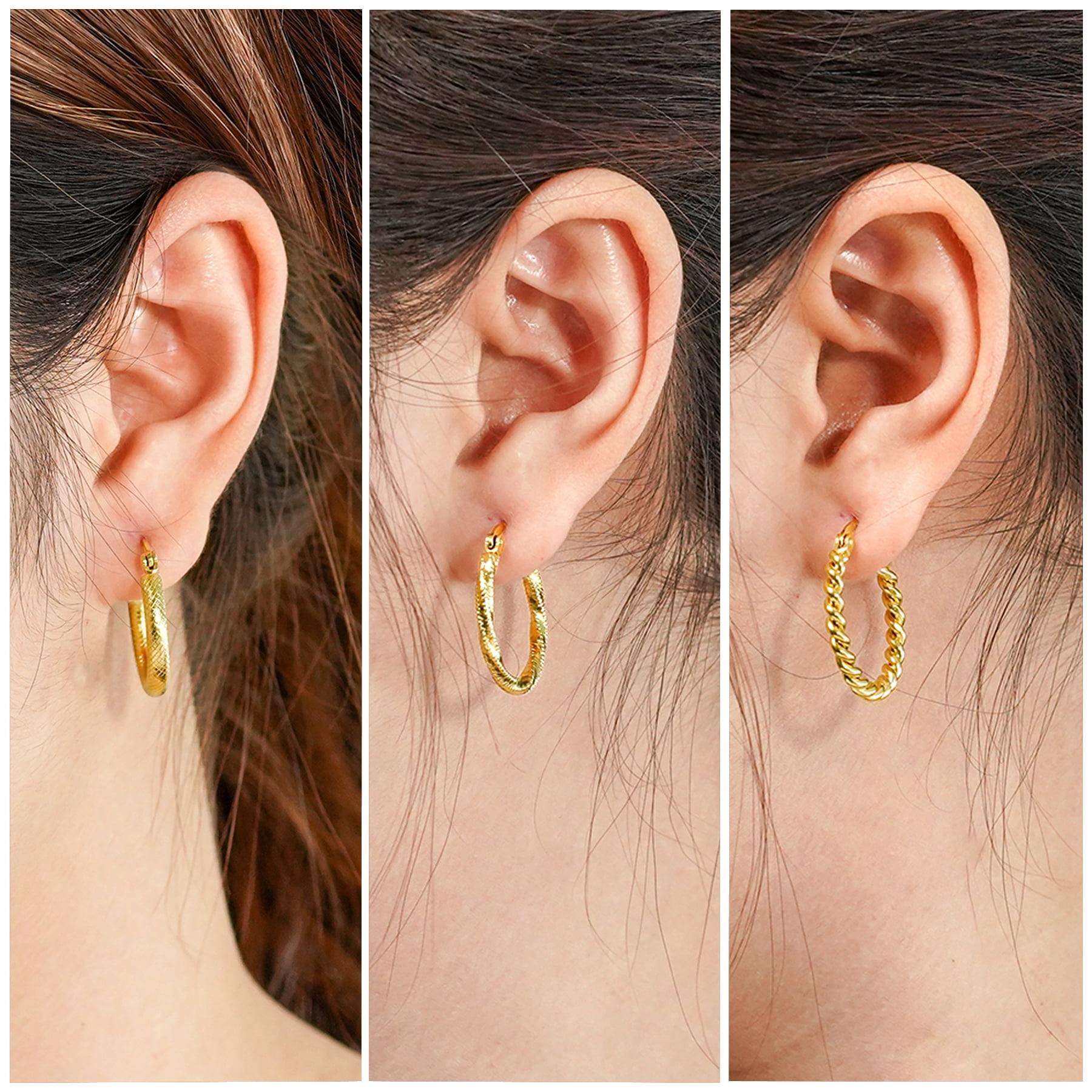 JeenMata 3 pcs Textured and Twisted Hoop Earring Set in JeenMata 3 pcs Textured and Twisted Hoop Earring Set in