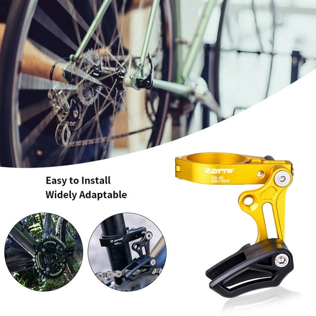 Bicycle Chain Guide Mountain Bike Aluminum Alloy Single-disc Chain Guide Sprocket Cycling Frame Protector Biking E Type Crank Tensioner Gold