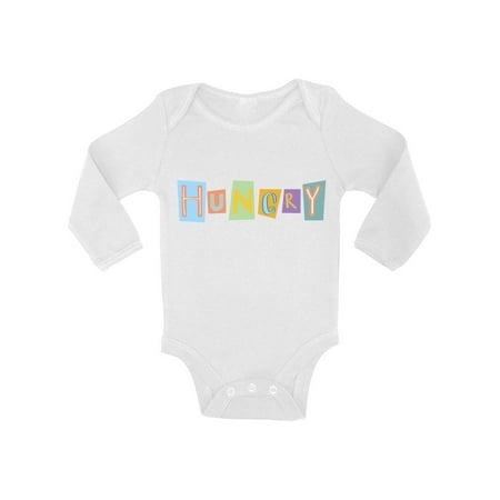 

Baby T Shirts For 18M - NB 6M 12M 18M - Funny Hungry Long Sleeve Bodysuit