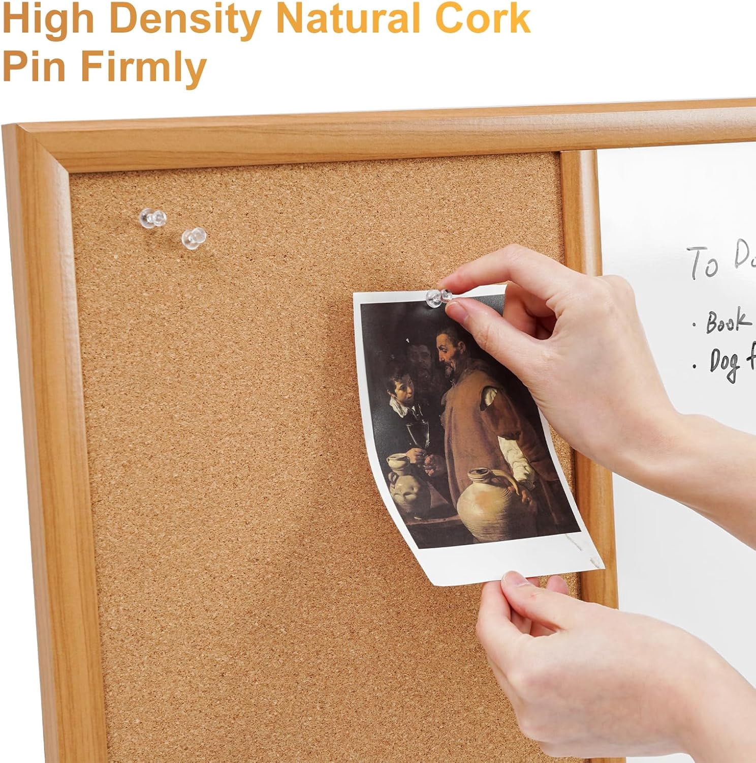 Cork Board White Board Combo with MDF Wood Frame, 24 x 18 Inch Bulletin Board, Magnetic Dry Erase Board & Corkboard for Wall, Vision Board for Home, Office, School