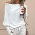 thumbnail image 4 of Babysbule Womens Tops Woman Solid Color Batwing Sleeve Pullove Skew Collar Casual Blouse, 4 of 9