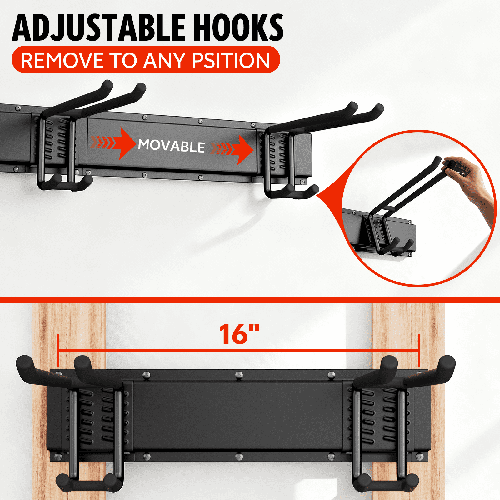 UNTIMATY 64" Garage Tool Organizer Wall Mount Garden Tool Storage Rack Hanger for Yard and Lawn with 10 Adjustable Hooks, 600 lbs Capacity