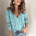 thumbnail image 5 of Women's Solid Color Long Sleeve Cutout V-Neck Knitted Cardigan Sweater for Fall and Winter, Cozy and Fashionable, Perfect for Layering,Light Blue,Size L, 5 of 6