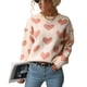 thumbnail image 2 of Suéter Con Estampado de Corazones, Dulce, Informal, Cuello Redondo, Manga Larga para Mujer, Vacaciones y Ocio, 2 of 7