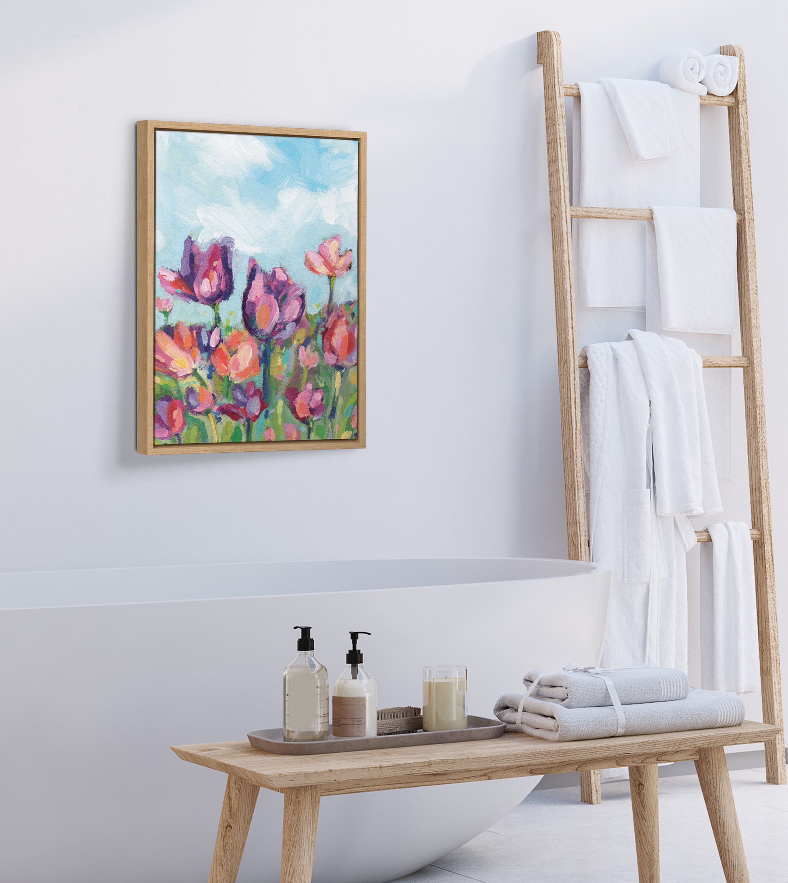 Kate and Laurel Sylvie Spring Framed Canvas Wall Art by Rachel Christopoulos 18x24 Natural Decorative Springtime Floral Art for Wall