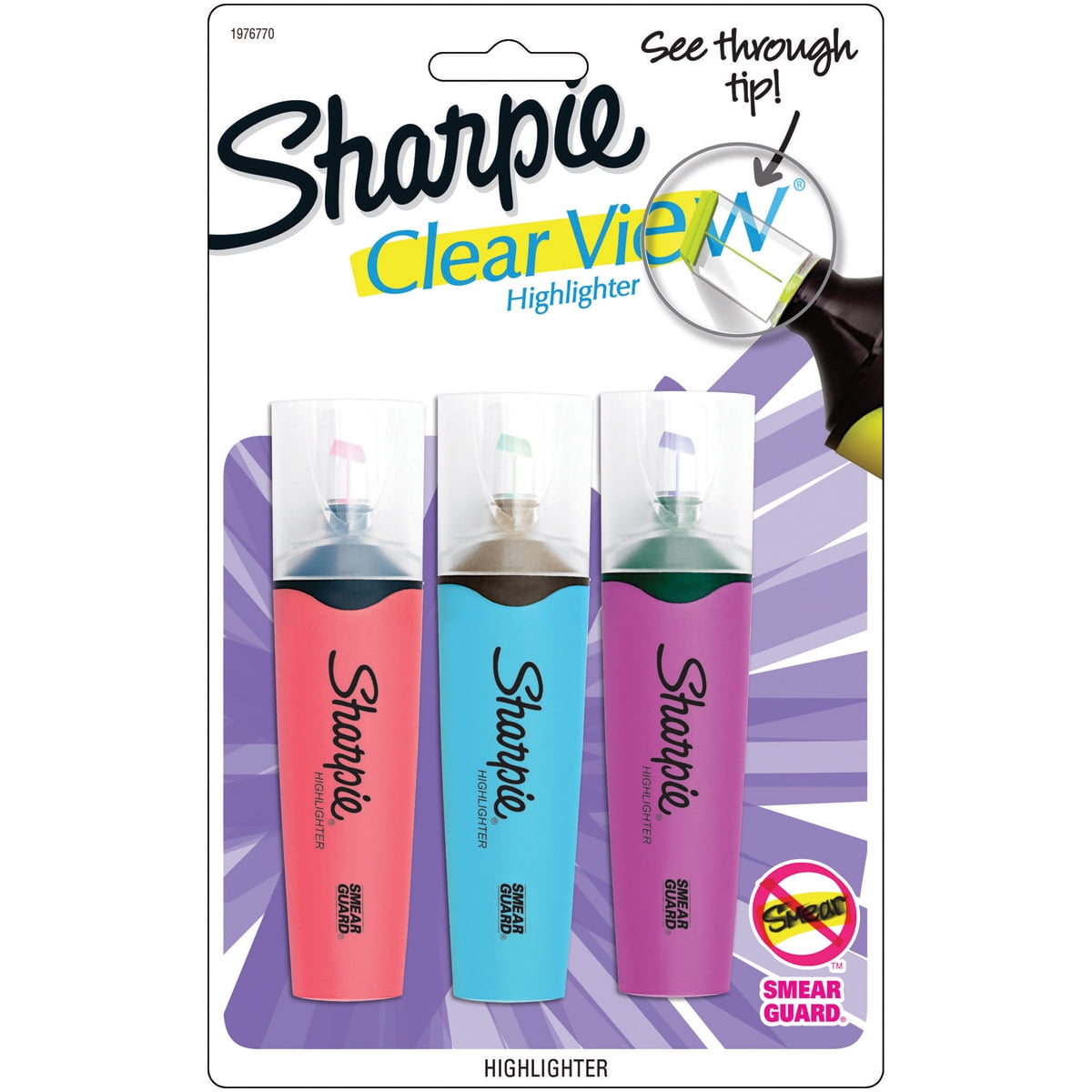 Sharpie Clear View Tank Highlighters 3/PkgCoral, Blue & Purple