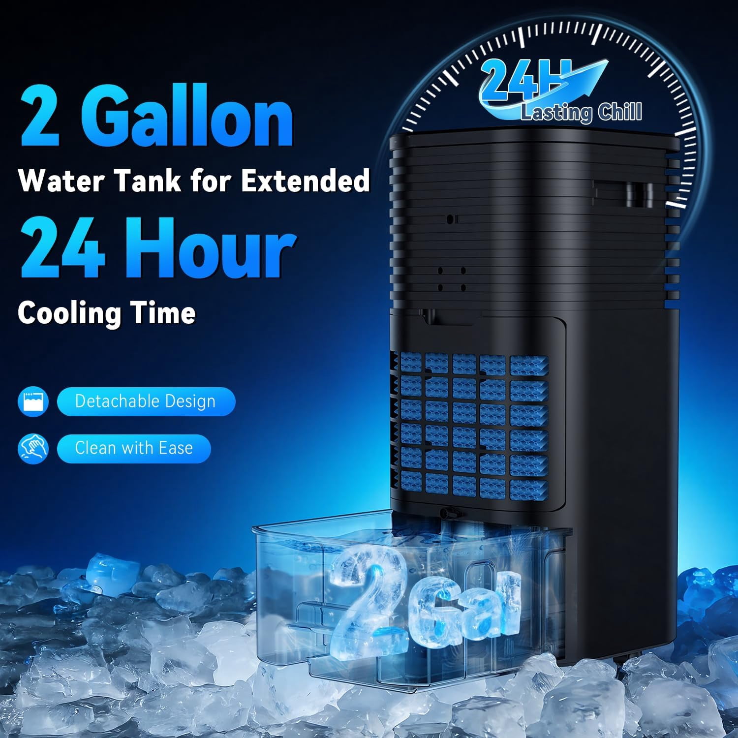 Windowless Air Conditioner Portable 1800CFM w/4 Modes&3 Speeds, 15H Timer&17FT Remote, 2 Gal Tank for 24H Cooling Swamp Cooler, 4Ice Packs, 120° Swing Evaporative Air Cooler No Hose for Room