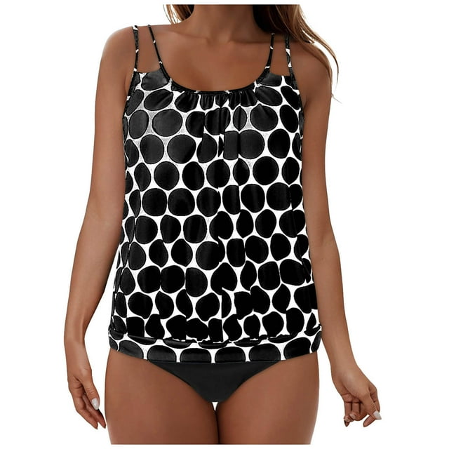adviicd Tankini Swimsuits for Women Women Ruffle High Waisted Tankini Swimsuit Tummy Control Bathing Suit(Black,XXL)