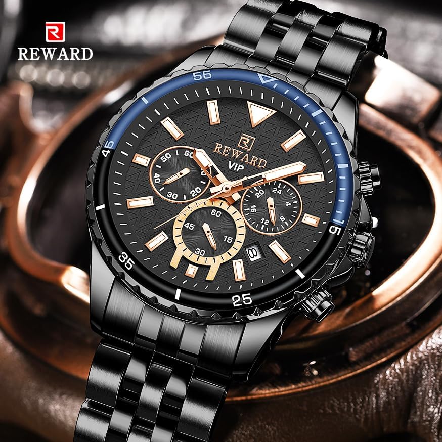 Mens Watches Analog Quartz Chronograph Stainless Steel Watches for Men 30M Waterproof Men's Wrist Watches with Calendar Luxury Business Work Casual Watch Elegant Gifts