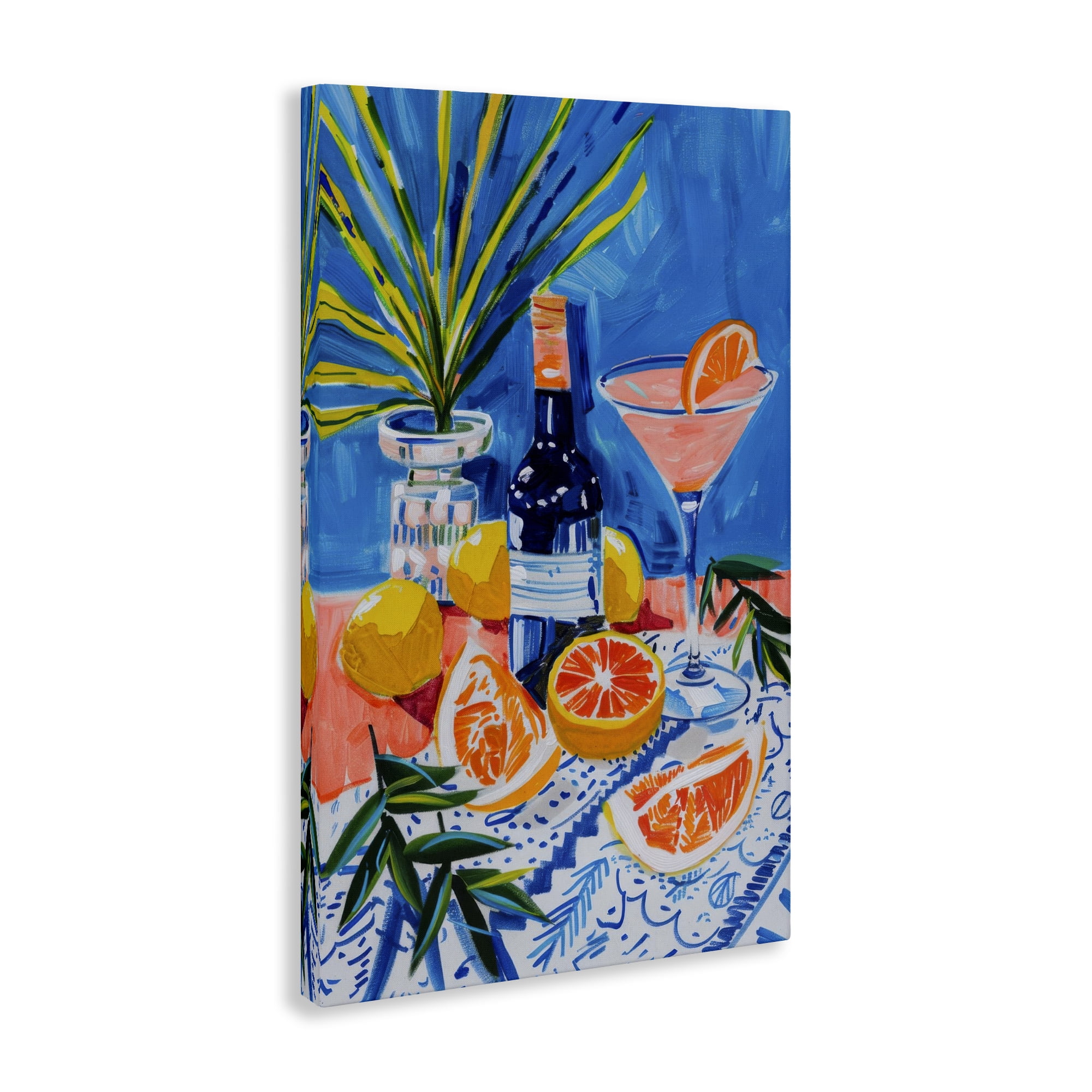 Stupell Industries Wine Bottle & Citrus Food & Beverage Painting Wrapped Canvas Art Print Wall Art, 30 x 45