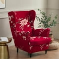 thumbnail image 3 of TOPCHANCES 2-Piece Wingback Chair Cover, Stretch Armchair Slipcover Wing Chair Sofa Covers, Red Floral, 3 of 12