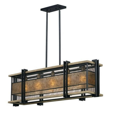 

45 in. Boundry 5 Light Black & Barn Wood & Antique Brass Linear Pendant Ceiling Light