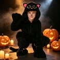 thumbnail image 5 of Coerni Boys Girls Black Cat Onesie Zip Up Hooded Jumpsuit with Pink Paw Gloves Cute Cat Ear Hood Halloween Christmas Party Dress Up for Kids, 5 of 9