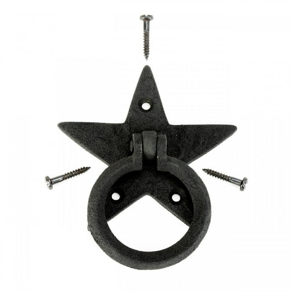 Renovators Supply Cabinet Pulls 3.8" Black Star Design Iron Ring Drawer Pulls w/Screws