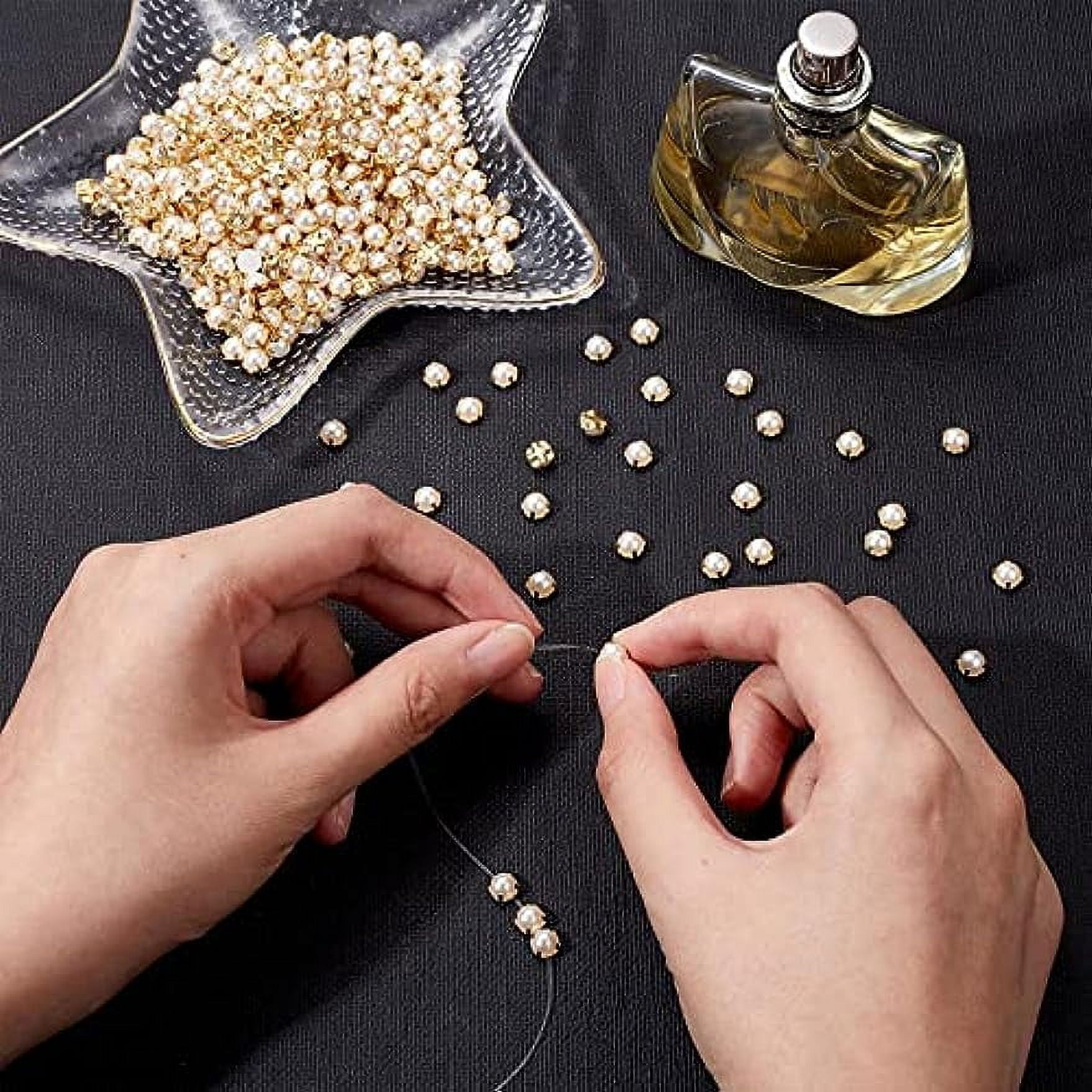 500Pcs Sewing Pearl Beads Two Holes Sew on Pearls and Rhinestones with Gold  Claw Flatback Half 