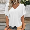 thumbnail image 6 of Hfnxid Women's Shirt Fashion Deep V-Neck Short Sleeve Tops Solid Casual Tunic Blouse Breathable Going Out Vacation Basic T Shirt White L, 6 of 6