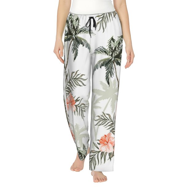 Fotbe Vintage Palm Trees Pantalones de Pijama para Mujer, Pantalones de Dormir, Pantalones Pj con Cordón y Bolsillos-Large