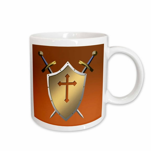 3drose, Golden Shield with Crossed Swords and the Christian Cross and Background in Cognac, 15oz Mug