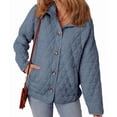 thumbnail image 2 of Female Quilted Jacket Casual Winter Open Front Button Down Puffer Coat Outwear Cardigan Navy Blue XXL, 2 of 8