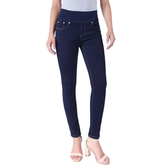 BodiLover, Women's, Stretchy Comfy Shaping Pull On Skinny Denim Jeans, True Indigo, 16
