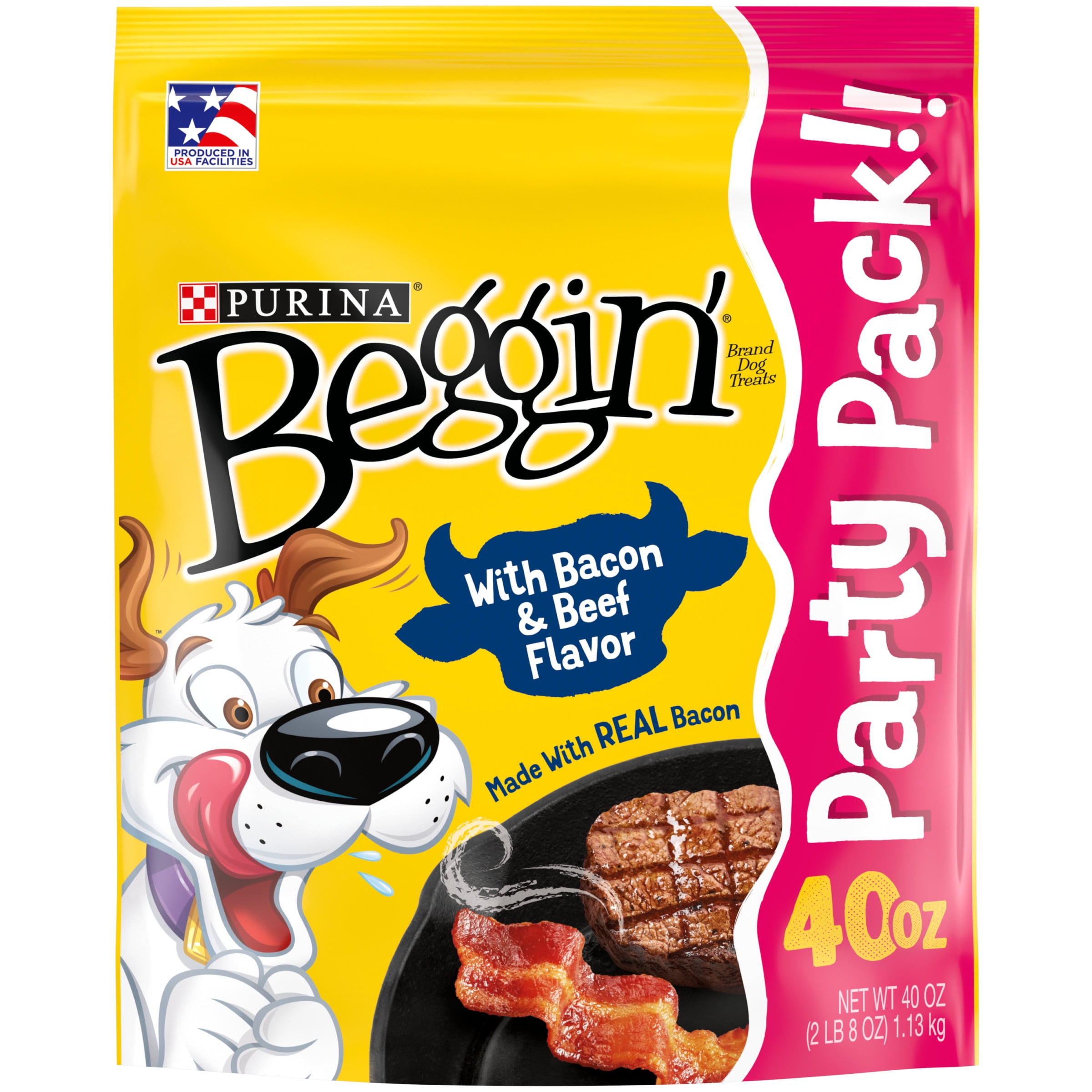 Purina Beggin' Strips Real Meat Dog Treats, Bacon & Beef Flavors, 40 oz. Pouch