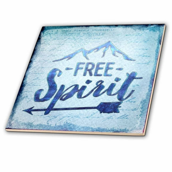 3dRose, Free Spirit Typography Art With Mountain, 6 Inch Ceramic Tile