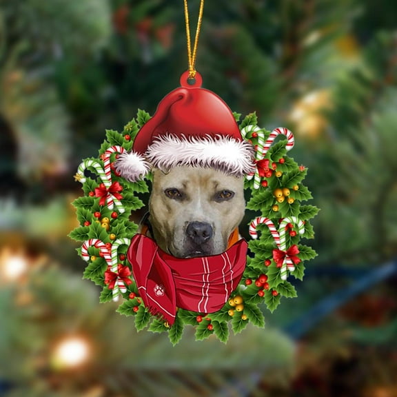 Acrylic 2D FLAT Pitbull 1-Xmas Bandana Hanging Ornament