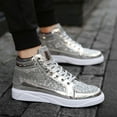 thumbnail image 6 of Mens Glitter Sparkly Shoes Sequin Boots High Shiny Top Sneakers (Silver 7), 6 of 8