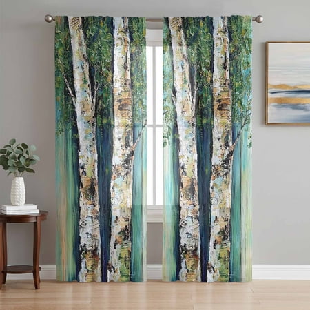 Vintage Trunk Sheer Curtains 96 Inch Length 2 Panels Set Sage Green Leaf on Branch Wood Grain Voile Window Treatment Semi Sheer Long Curtains Drapes for Bedroom/Living Room/Kitchen 52 x96 x2