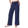 thumbnail image 4 of Womens Wide Leg Pants with Pockets High Waisted Drawstring Casual Loose Lounge Trousers Summer Lightweight Palazzo Pants with Side Slit, 4 of 8