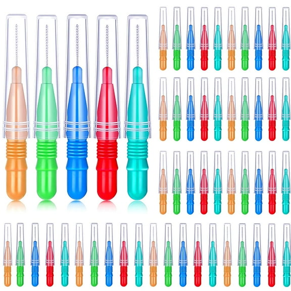 50 Pieces Braces Brush for Cleaner Interdental Brush Toothpick Dental Tooth Flossing Head Oral Dental Hygiene Flosser Toothpick Cleaners Tooth Cleaning Tool (Red, Blue)